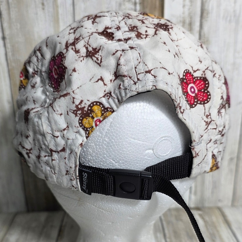 Stussy Capz 5 Panel Hat Batik Floral Print Cream Adjustable Camper Strapback - Picture 3 of 6